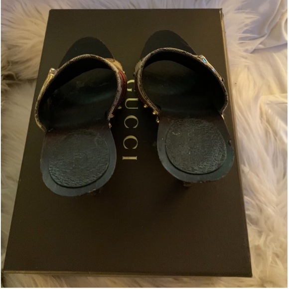 GUCCI
Beige/Ebony GG Canvas Vintage Web Horsebit Wood Mule Slide Sandals - Picture 13 of 17
